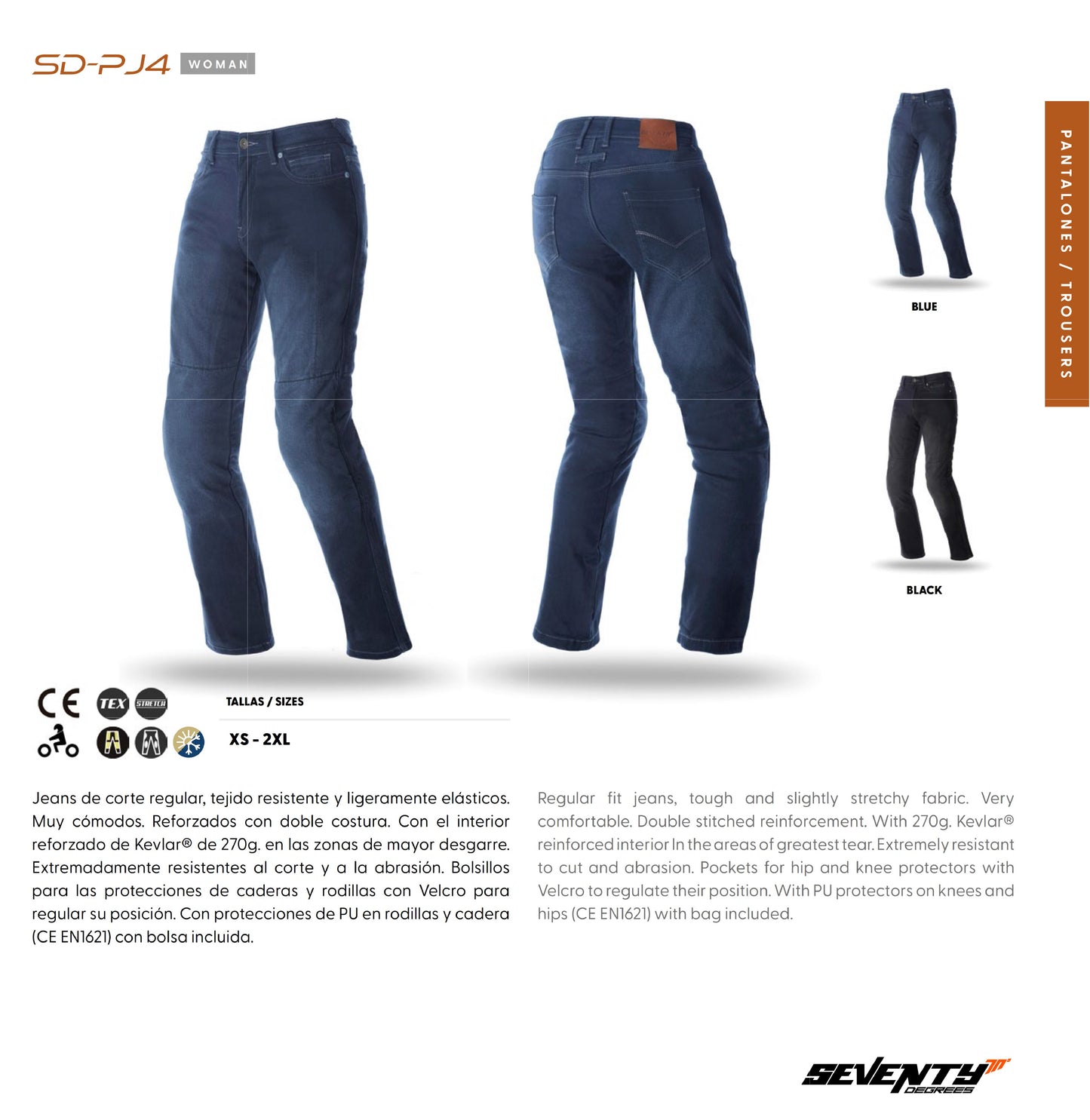 BLUE WOMENS REINFORCED JEANS SD-PJ4 BY SEVENTY DEGREES