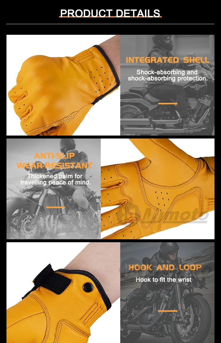 Yellow Vintage Leather Motorcycle Gloves