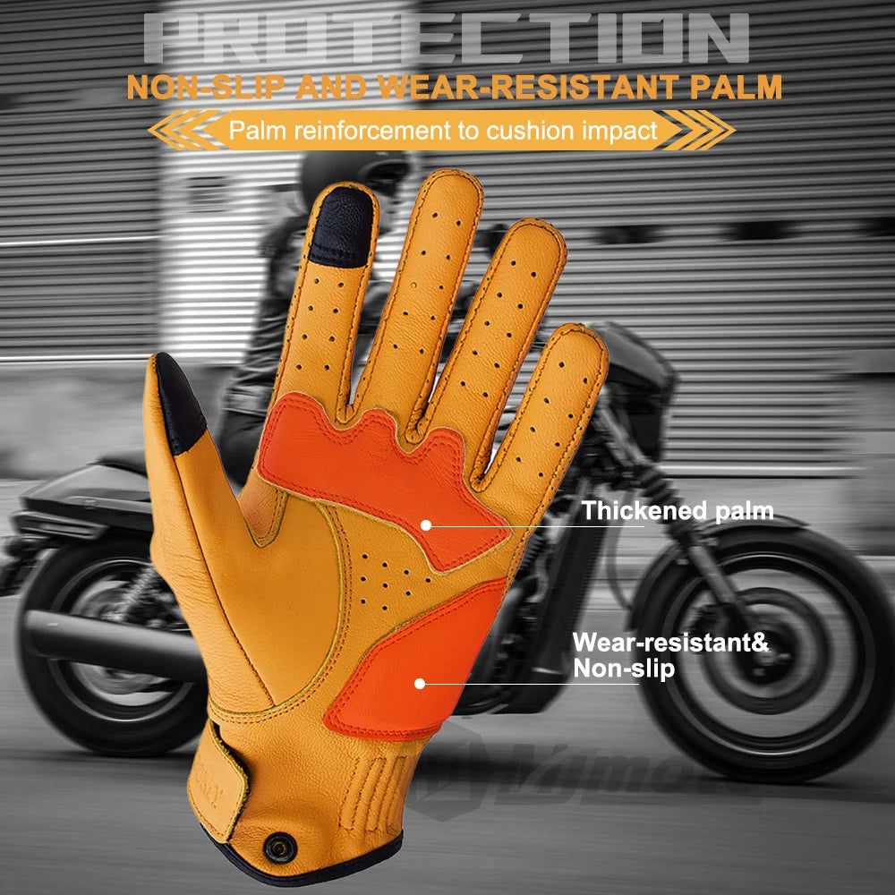 Yellow Vintage Leather Motorcycle Gloves