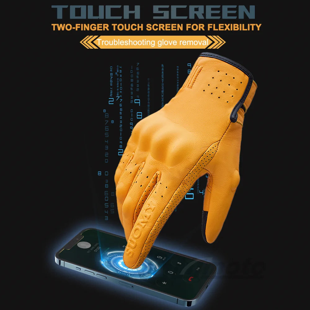 Yellow Vintage Leather Motorcycle Gloves