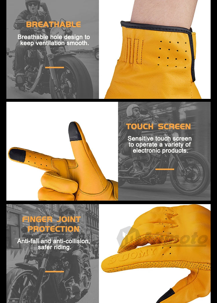 Yellow Vintage Leather Motorcycle Gloves