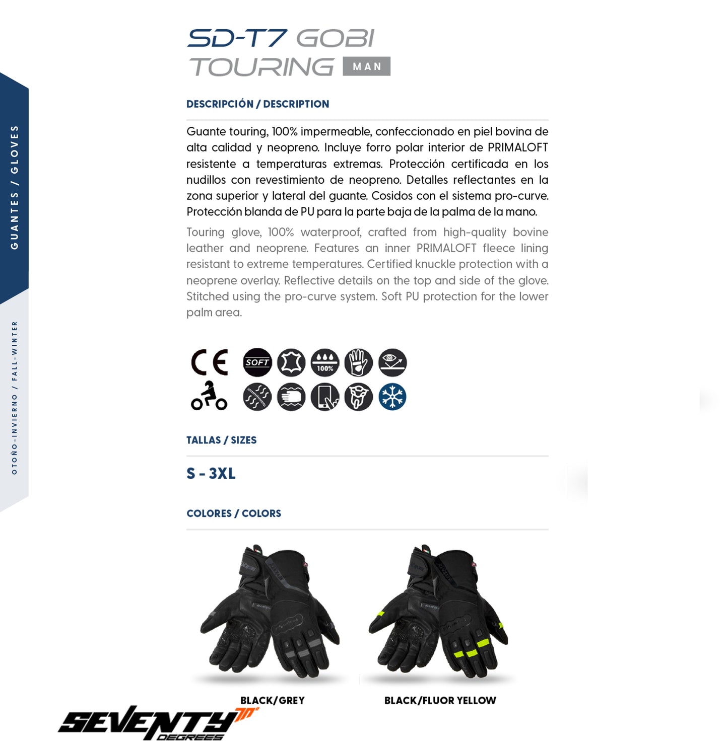 NEON YELLOW & BLACK SD-T7 GOBI TOURING GLOVES BY SEVENTY DEGREES