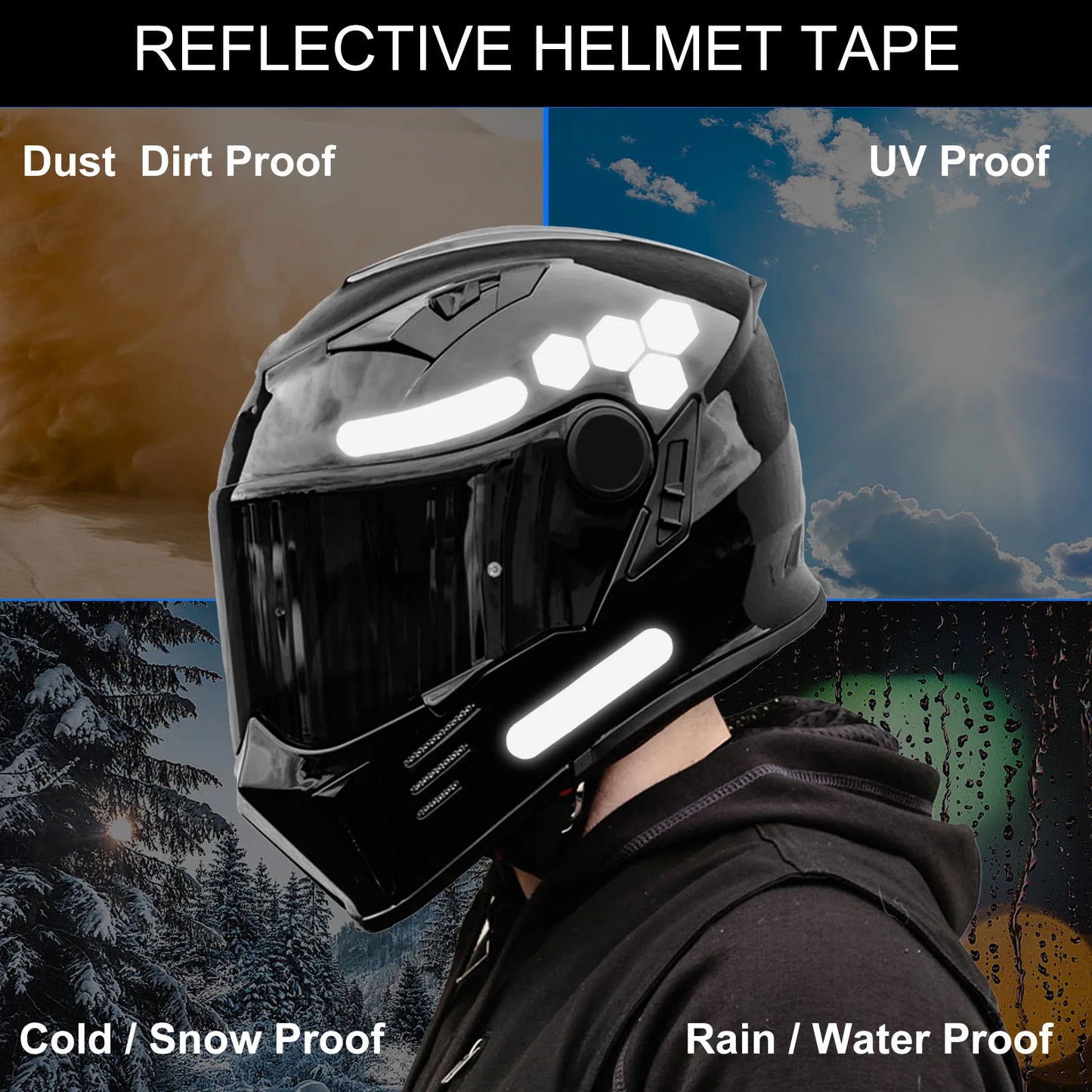10-Pack Black Reflective Tape For Motorcycle Helmets – High-Visibility Night Safety Stickers, Durable PVC Decals For Bikes, Scooters, Strollers & Gear