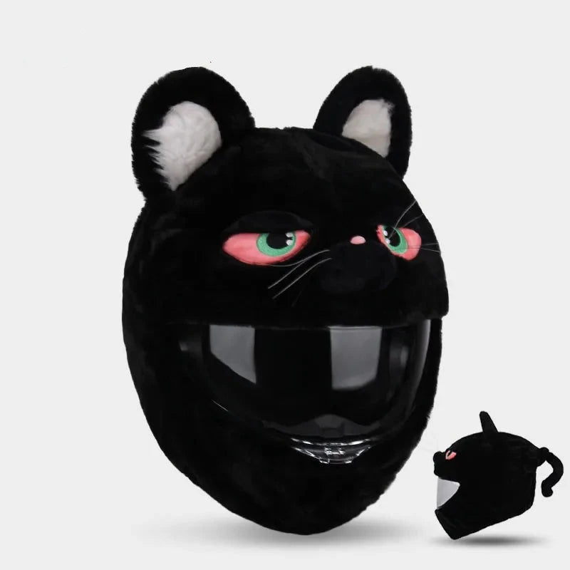 Cat Black Cartoon Motorcycle Helmet Cover For Riding
